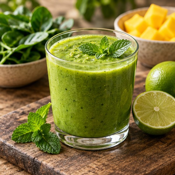 Spenótos-mangós smoothie lime-mal